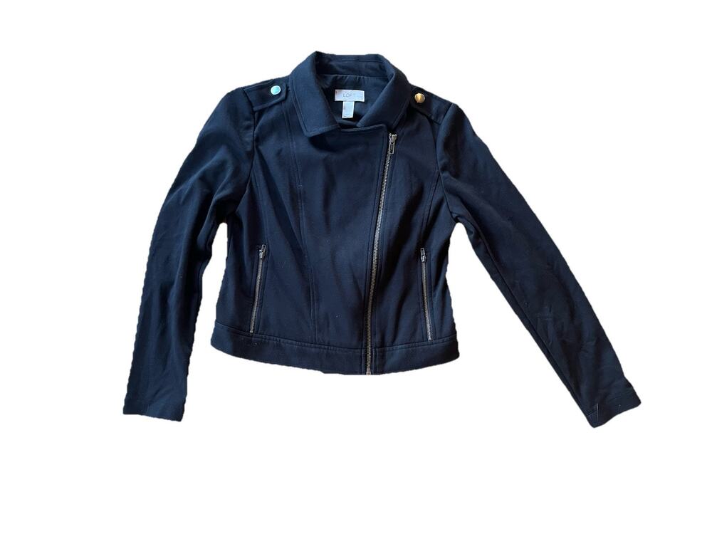 LOFT Black zip Ponte Knit Cropped Moto Jacket XS Petite